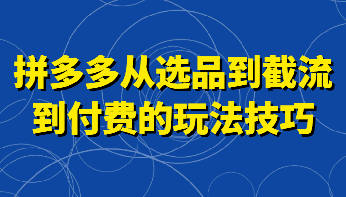 拼多多从选品到截流到付费的玩法技巧，助你掌握截流自然流量，高投产，强付费快速启动-厦门腾空互联厦门腾空互联