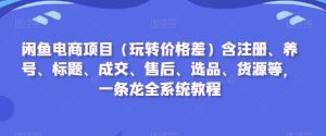 闲鱼电商项目(玩转价格差)含注册、养号、标题、成交、售后、选品、货源等,一条龙全系统教程-网站游戏源码-黑科技工具分享-www.0592tk.cn-厦门腾空互联
