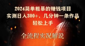 2024简单粗暴的赚钱项目，实测日入300+，几分钟一条作品，轻松上手【揭秘】-网站游戏源码-黑科技工具分享-www.0592tk.cn-厦门腾空互联