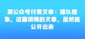 某公众号付费文章：难以想象，这篇狠辣的文章，居然能公开出来-网站游戏源码-黑科技工具分享-www.0592tk.cn-厦门腾空互联