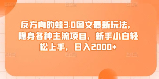 反方向的蛙3.0图文最新玩法，隐身各种主流项目，新手小白轻松上手，日入2000+【揭秘】-网站游戏源码-黑科技工具分享-www.0592tk.cn-厦门腾空互联