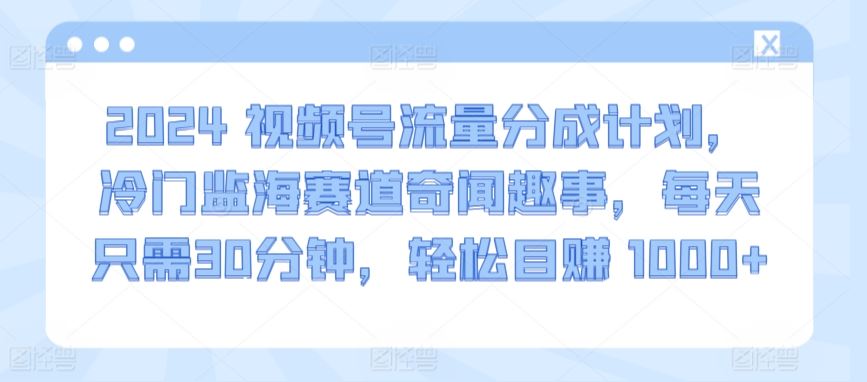 2024视频号流量分成计划，冷门监海赛道奇闻趣事，每天只需30分钟，轻松目赚 1000+【揭秘】-网站游戏源码-黑科技工具分享-www.0592tk.cn-厦门腾空互联