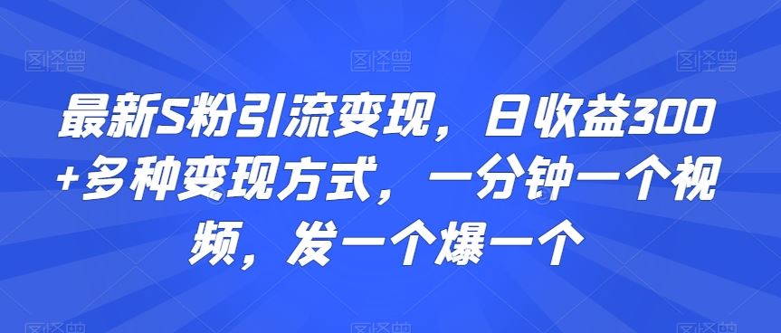 最新S粉引流变现，日收益300+多种变现方式，一分钟一个视频，发一个爆一个【揭秘】-网站游戏源码-黑科技工具分享-www.0592tk.cn-厦门腾空互联
