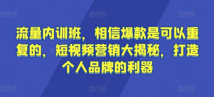 流量内训班，相信爆款是可以重复的，短视频营销大揭秘，打造个人品牌的利器-网站游戏源码-黑科技工具分享-www.0592tk.cn-厦门腾空互联