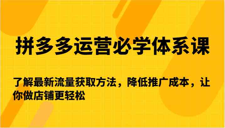 拼多多运营必学体系课-了解最新流量获取方法，降低推广成本，让你做店铺更轻松-网站游戏源码-黑科技工具分享-www.0592tk.cn-厦门腾空互联