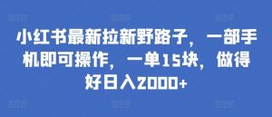 小红书最新拉新野路子，一部手机即可操作，一单15块，做得好日入2000+【揭秘】-网站游戏源码-黑科技工具分享-www.0592tk.cn-厦门腾空互联