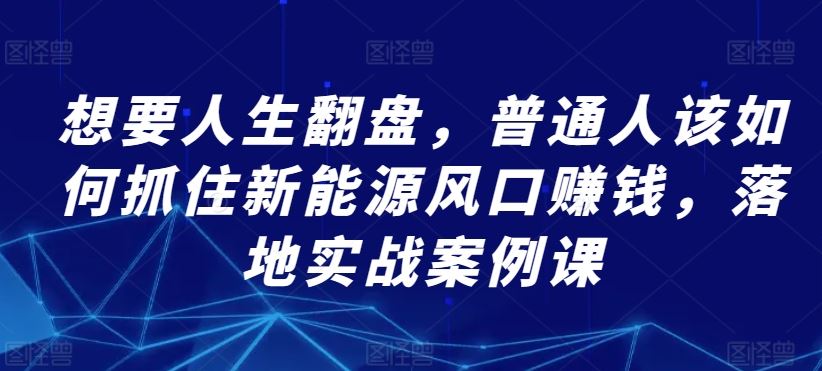 想要人生翻盘，普通人该如何抓住新能源风口赚钱，落地实战案例课-网站游戏源码-黑科技工具分享-www.0592tk.cn-厦门腾空互联