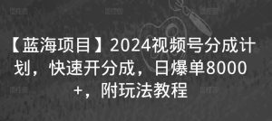 【蓝海项目】2024视频号分成计划，快速开分成，日爆单8000+，附玩法教程-网站游戏源码-黑科技工具分享-www.0592tk.cn-厦门腾空互联