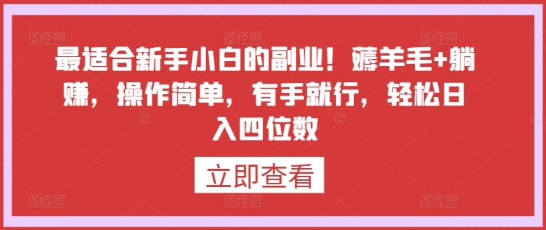 最适合新手小白的副业！薅羊毛+躺赚，操作简单，有手就行，轻松日入四位数【揭秘】-网站游戏源码-黑科技工具分享-www.0592tk.cn-厦门腾空互联