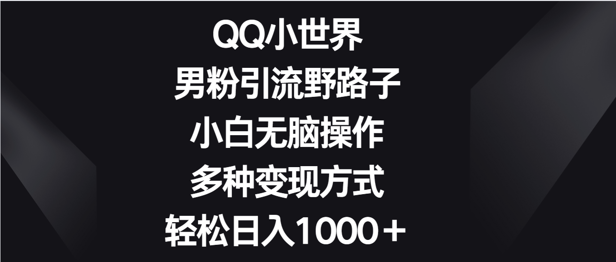 QQ小世界男粉引流野路子，小白无脑操作，多种变现方式轻松日入1000＋-网站游戏源码-黑科技工具分享-www.0592tk.cn-厦门腾空互联