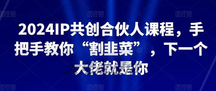 2024IP共创合伙人课程，手把手教你“割韭菜”，下一个大佬就是你-网站游戏源码-黑科技工具分享-www.0592tk.cn-厦门腾空互联