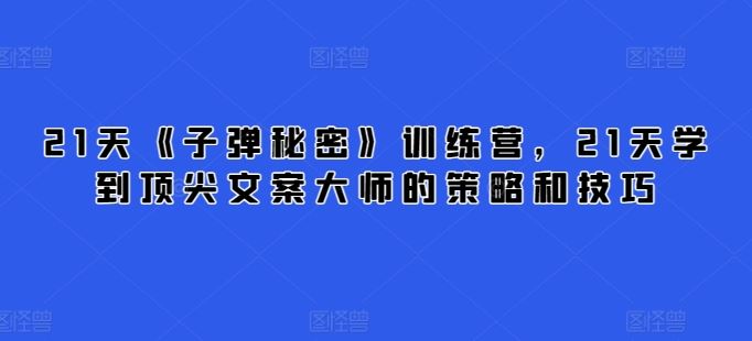 21天《子弹秘密》训练营，21天学到顶尖文案大师的策略和技巧-网站游戏源码-黑科技工具分享-www.0592tk.cn-厦门腾空互联