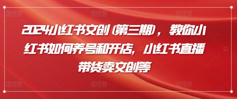 2024小红书文创(第三期),教你小红书如何养号和开店,小红书直播带货卖文创等-网站游戏源码-黑科技工具分享-www.0592tk.cn-厦门腾空互联
