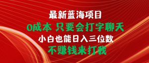 (10424期)最新蓝海项目 0成本 只要会打字聊天 小白也能日入三位数 不赚钱来打我-网站游戏源码-黑科技工具分享-www.0592tk.cn-厦门腾空互联