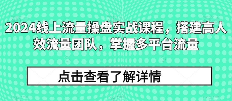 2024线上流量操盘实战课程,搭建高人效流量团队,掌握多平台流量-网站游戏源码-黑科技工具分享-www.0592tk.cn-厦门腾空互联