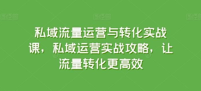 私域流量运营与转化实战课，私域运营实战攻略，让流量转化更高效-网站游戏源码-黑科技工具分享-www.0592tk.cn-厦门腾空互联