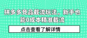 拼多多竞品截流玩法,新手也能0成本精准截流-网站游戏源码-黑科技工具分享-www.0592tk.cn-厦门腾空互联