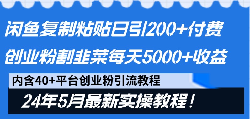 闲鱼复制粘贴日引200+付费创业粉,24年5月最新方法!割韭菜日稳定5000+收益-网站游戏源码-黑科技工具分享-www.0592tk.cn-厦门腾空互联