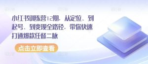 小红书训练营12期,从定位、到起号、到变现全路径,带你快速打通爆款任督二脉-网站游戏源码-黑科技工具分享-www.0592tk.cn-厦门腾空互联