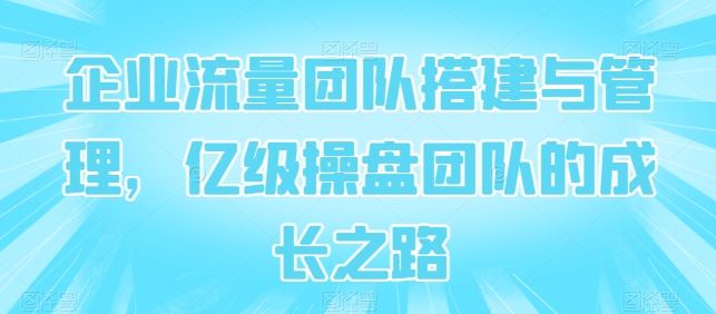 企业流量团队搭建与管理，亿级操盘团队的成长之路-网站游戏源码-黑科技工具分享-www.0592tk.cn-厦门腾空互联