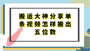 搬运大神分享单条视频怎样搬出五位数,短剧搬运,万能去重-网站游戏源码-黑科技工具分享-www.0592tk.cn-厦门腾空互联