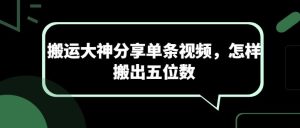 搬运大神分享单条视频,怎样搬出五位数-网站游戏源码-黑科技工具分享-www.0592tk.cn-厦门腾空互联