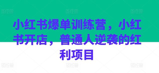 小红书爆单训练营,小红书开店,普通人逆袭的红利项目-网站游戏源码-黑科技工具分享-www.0592tk.cn-厦门腾空互联