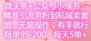 微头条+公众号小绿书,精准引流男粉到私域卖套图,无脑操作,有手就行,每单99-200,每天5单-网站游戏源码-黑科技工具分享-www.0592tk.cn-厦门腾空互联