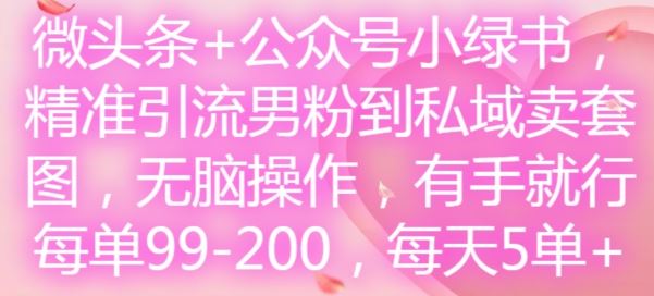 微头条+公众号小绿书，精准引流男粉到私域卖套图，无脑操作，有手就行，每单99-200，每天5单-网站游戏源码-黑科技工具分享-www.0592tk.cn-厦门腾空互联