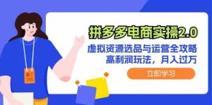 拼多多电商实操2.0:虚拟资源选品与运营全攻略,高利润玩法,月入过万-网站游戏源码-黑科技工具分享-www.0592tk.cn-厦门腾空互联
