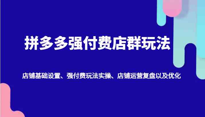 拼多多强付费店群玩法：店铺基础设置、强付费玩法实操、店铺运营复盘以及优化-网站游戏源码-黑科技工具分享-www.0592tk.cn-厦门腾空互联