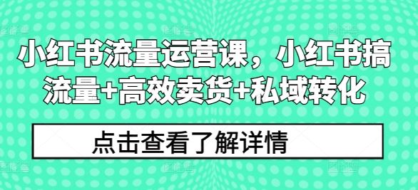 小红书流量运营课，小红书搞流量+高效卖货+私域转化-网站游戏源码-黑科技工具分享-www.0592tk.cn-厦门腾空互联