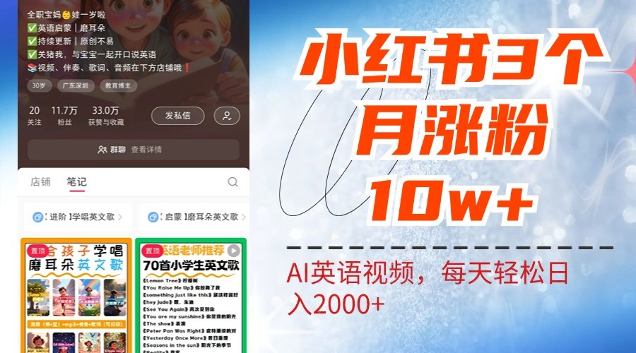 小红书三个月涨粉10W,AI英语视频0成本制作,每天轻松日入2000+-网站游戏源码-黑科技工具分享-www.0592tk.cn-厦门腾空互联