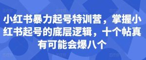 小红书暴力起号特训营，掌握小红书起号的底层逻辑，十个帖真有可能会爆八个-网站游戏源码-黑科技工具分享-www.0592tk.cn-厦门腾空互联
