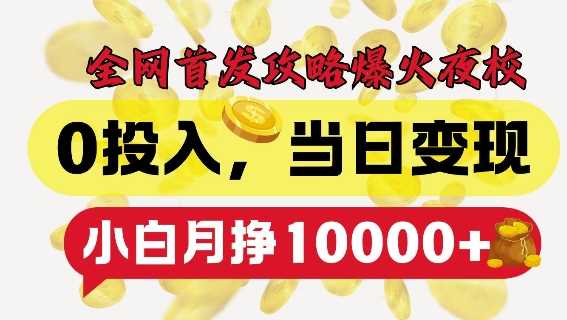 全网首发爆火夜校，0投入，当日变现，小白轻松月入1w+【揭秘】-网站游戏源码-黑科技工具分享-www.0592tk.cn-厦门腾空互联
