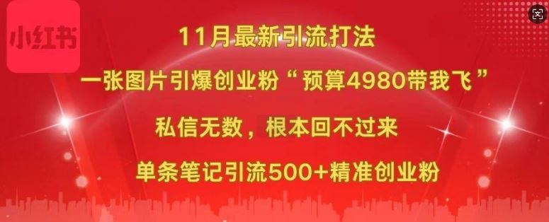 小红书11月最新图片打粉，一张图片引爆创业粉，“预算4980带我飞”，单条引流500+精准创业粉-网站游戏源码-黑科技工具分享-www.0592tk.cn-厦门腾空互联