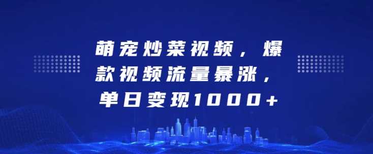 萌宠炒菜视频，爆款视频流量暴涨，单日变现1k-网站游戏源码-黑科技工具分享-www.0592tk.cn-厦门腾空互联