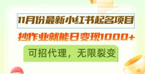 (13256期)11月份最新小红书起名项目,抄作业就能日变现1000+,可招代理,无限裂变-网站游戏源码-黑科技工具分享-www.0592tk.cn-厦门腾空互联