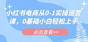 小红书电商从0-1实操运营课，0基础小白轻松上手-网站游戏源码-黑科技工具分享-www.0592tk.cn-厦门腾空互联