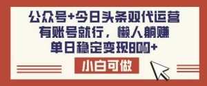 公众号+今日头条双代运营，有账号就行，单日稳定变现8张【揭秘】-网站游戏源码-黑科技工具分享-www.0592tk.cn-厦门腾空互联
