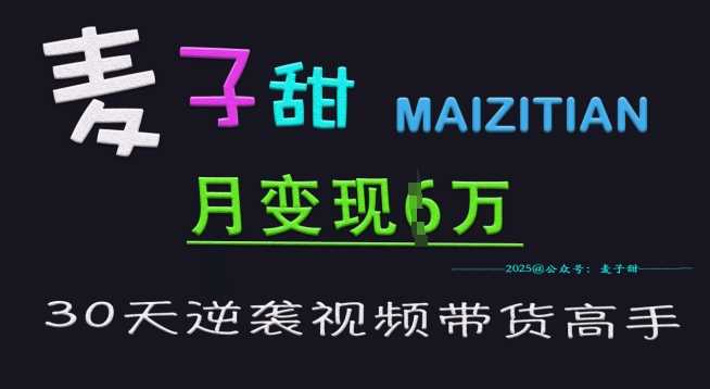 麦子甜30天逆袭视频带货高手，单月变现6W加特训营-网站游戏源码-黑科技工具分享-www.0592tk.cn-厦门腾空互联