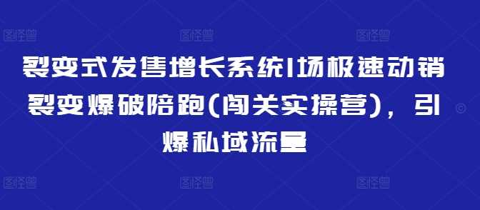 裂变式发售增长系统1场极速动销裂变爆破陪跑(闯关实操营)，引爆私域流量-网站游戏源码-黑科技工具分享-www.0592tk.cn-厦门腾空互联